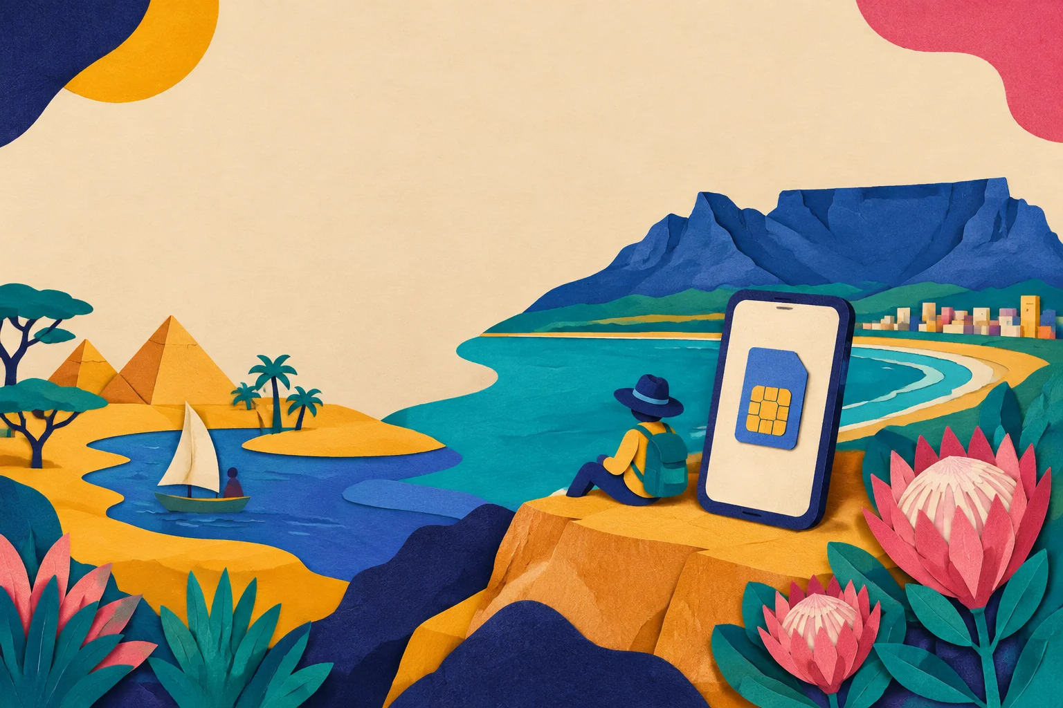 南アフリカへの旅行前にeSIMをインストールしたスマートフォンを確認する旅行者