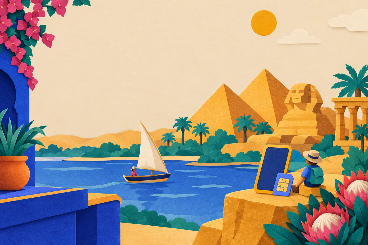 مسافر يتحقق من خطة eSIM مصر على هاتفه قبل المغادرة